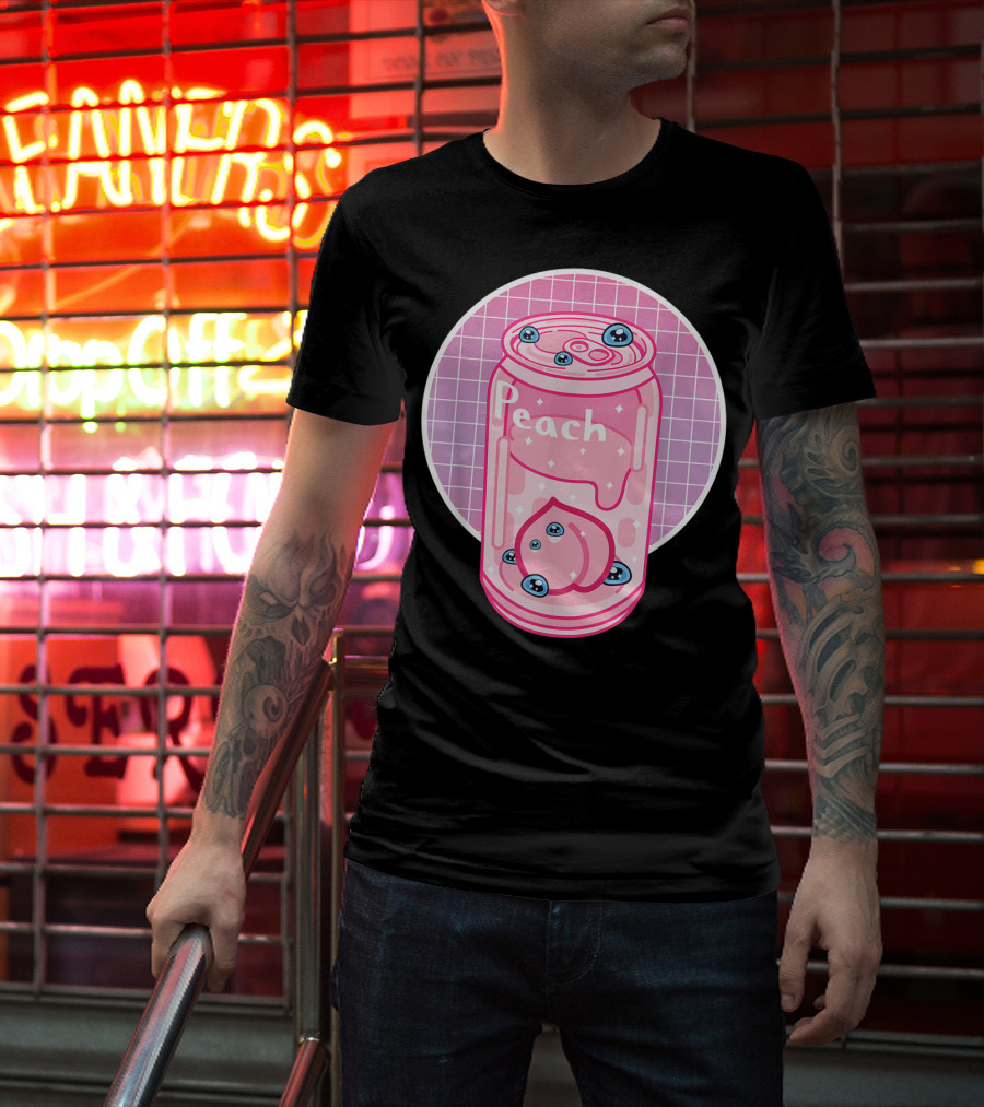 Vaporwave Aesthetic Peach Soft Drink Pastel Grid Can T-Shirt