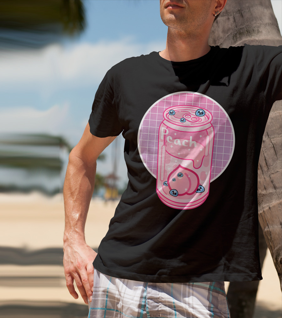 Vaporwave Aesthetic Peach Soft Drink Pastel Grid Can T-Shirt
