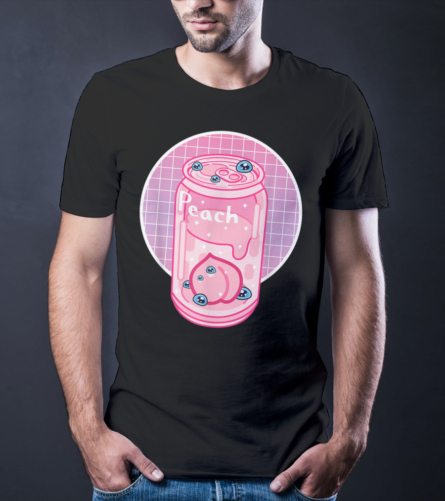Vaporwave Aesthetic Peach Soft Drink Pastel Grid Can T-Shirt