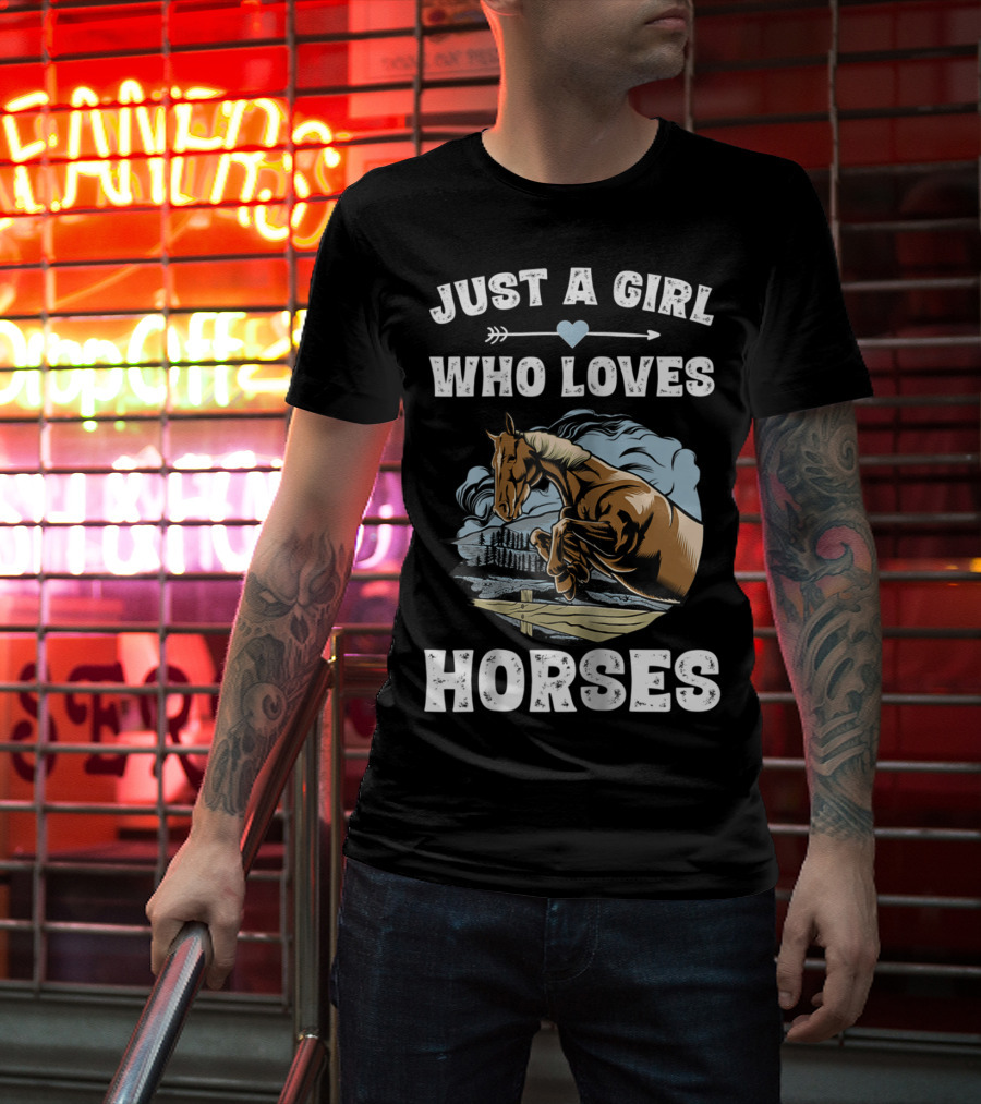 Just A Girl Who Loves Horses Racing Riding Equestrian T-Shirt