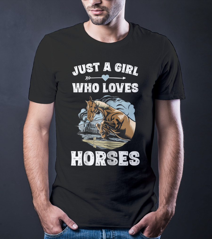 Just A Girl Who Loves Horses Racing Riding Equestrian T-Shirt