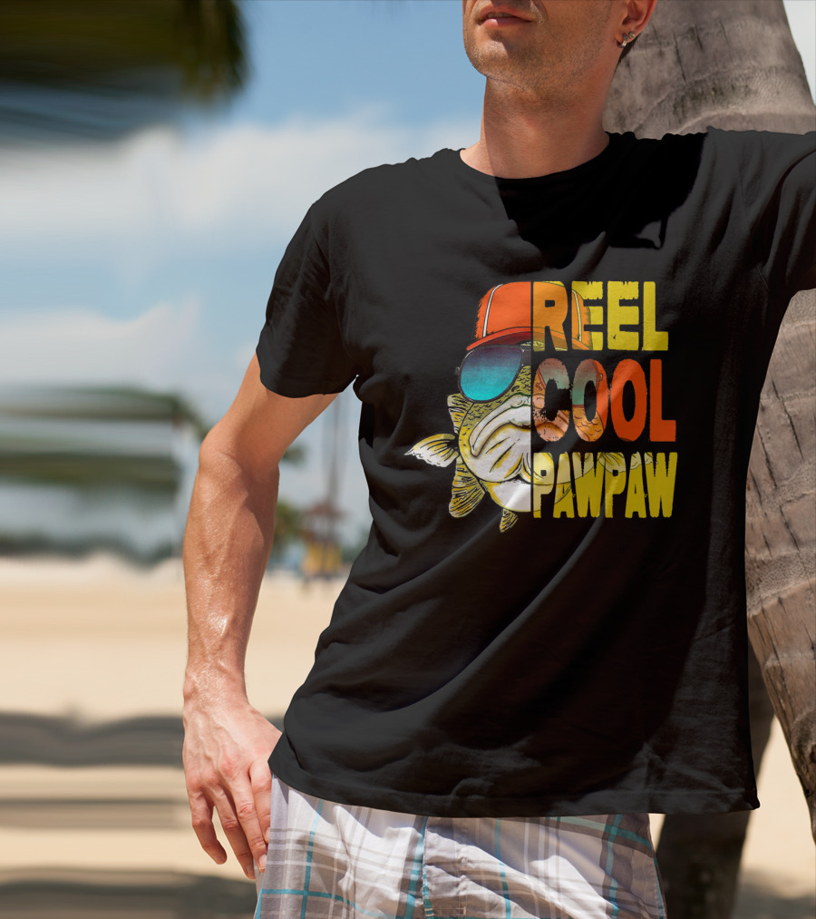 Father's Day Fishing Reel Cool Pawpaw Retro Fish Sunglasses And Hat T-Shirt