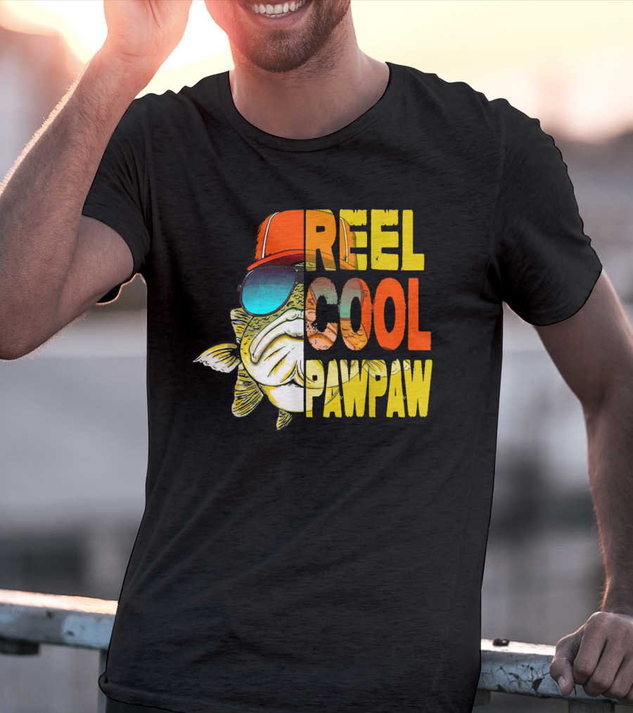 Father's Day Fishing Reel Cool Pawpaw Retro Fish Sunglasses And Hat T-Shirt