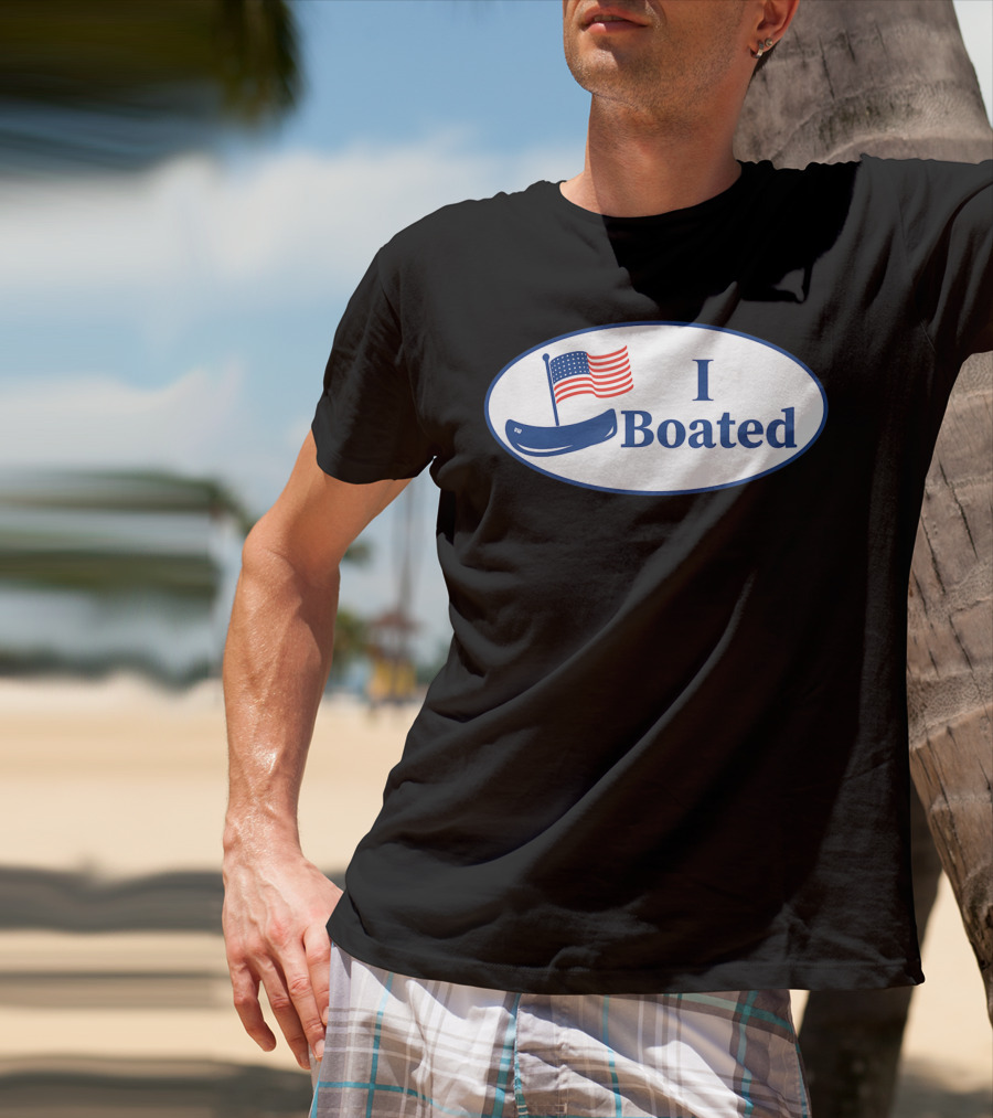 I Boated Sticker With American Flag And Canoe T-Shirt