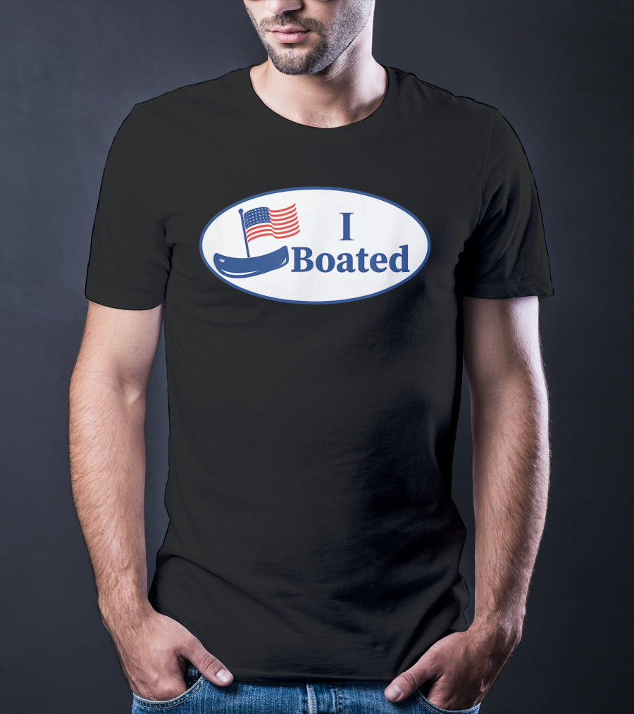 I Boated Sticker With American Flag And Canoe T-Shirt