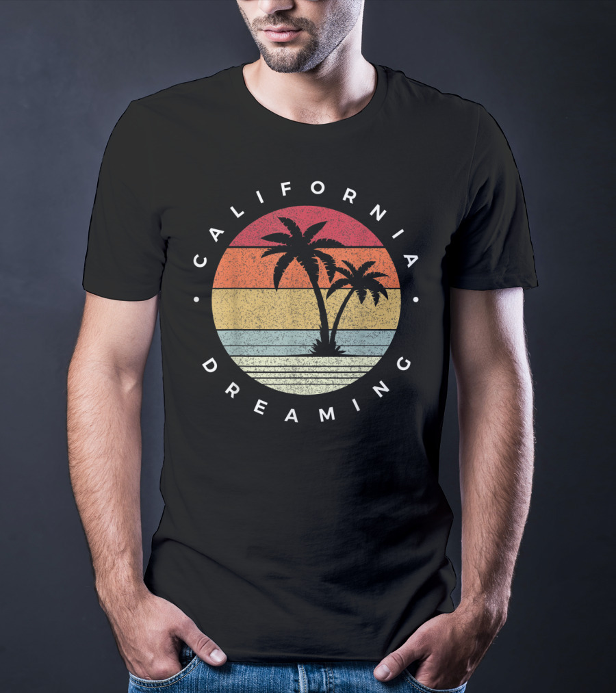 California Dreaming Retro Palm Trees Fun Family Vacation T-Shirt