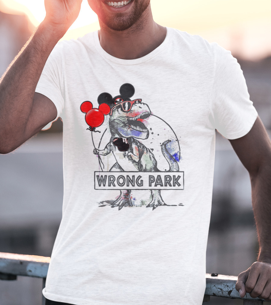 Wrong Park Funny Rex With Mouse Ears And Balloon T-Shirt
