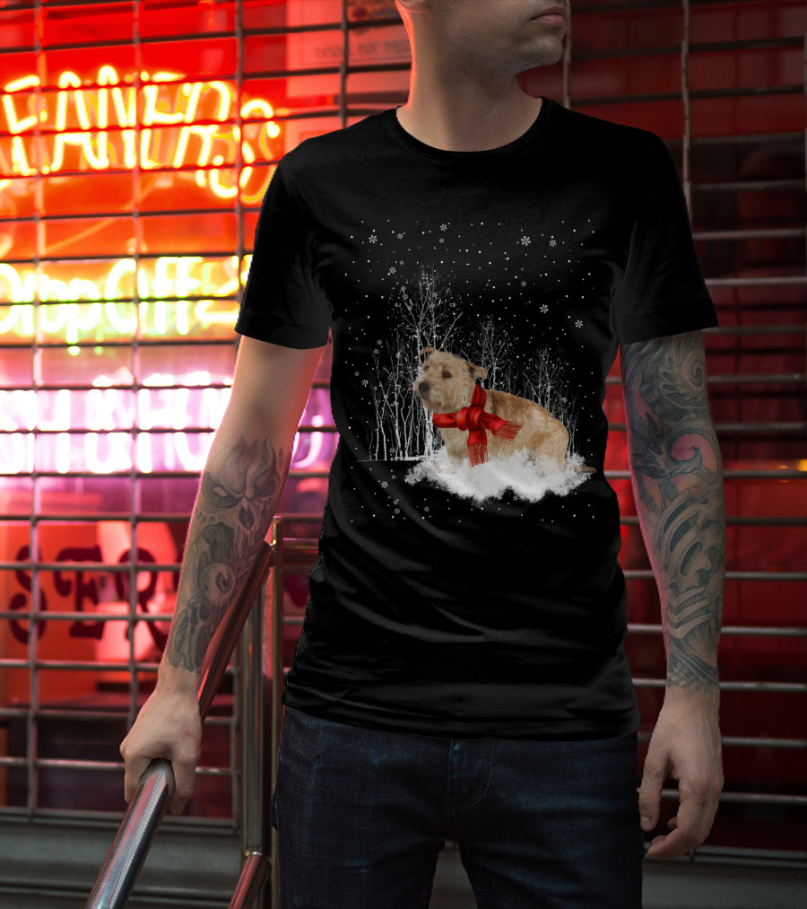 Glen Of Imaal Terrier Winter Scene With Snowflakes And Red Scarf T-Shirt