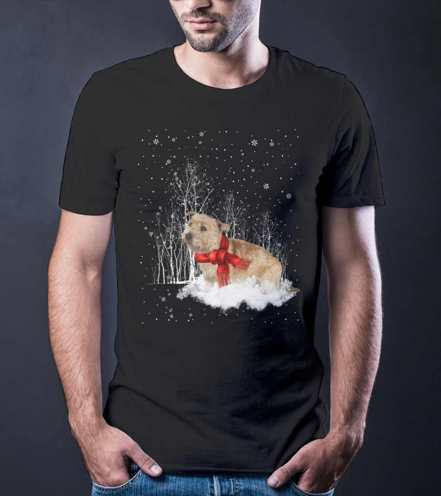Glen Of Imaal Terrier Winter Scene With Snowflakes And Red Scarf T-Shirt