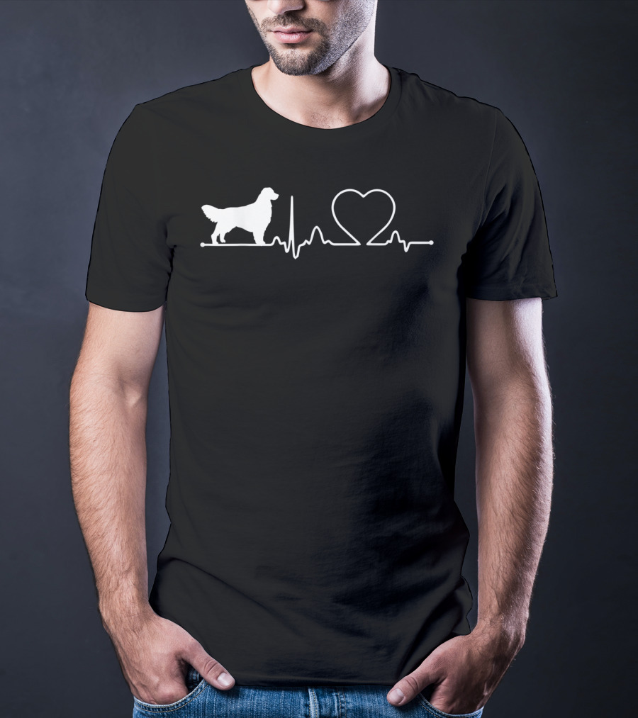 Golden Retriever Heartbeat Outline With Heart And Pulse Line T-Shirt