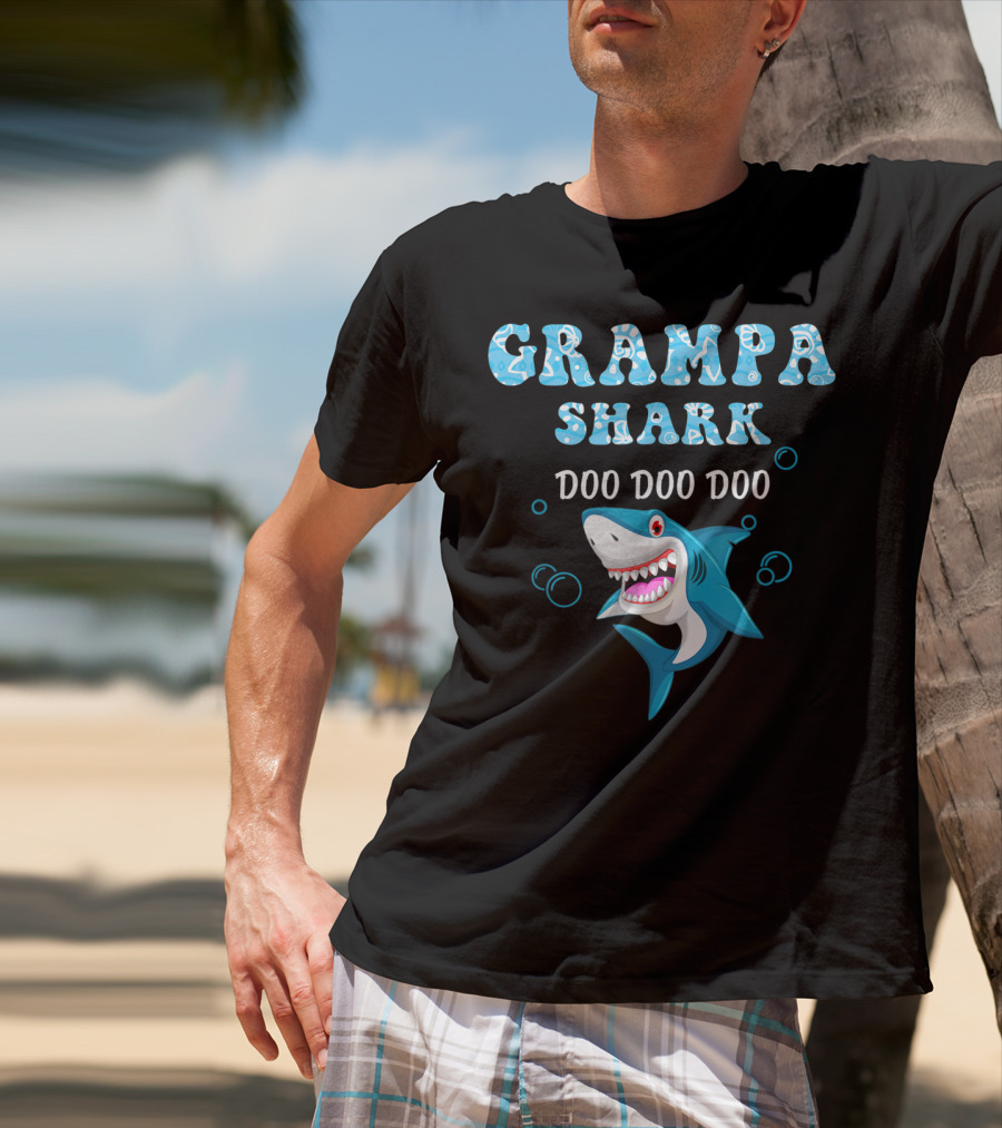 Grampa Shark Doo Doo Doo Playful Cartoon Shark T-Shirt