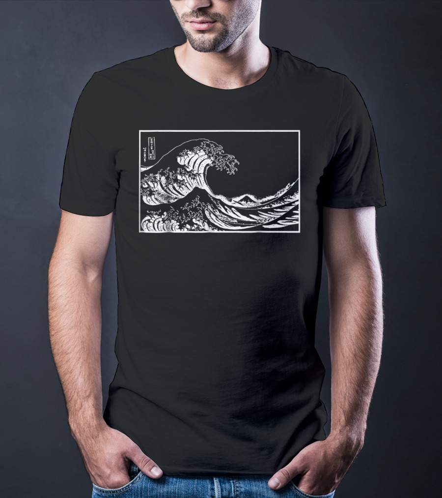 Great Wave Off Kanagawa Outline Hokusai T-Shirt