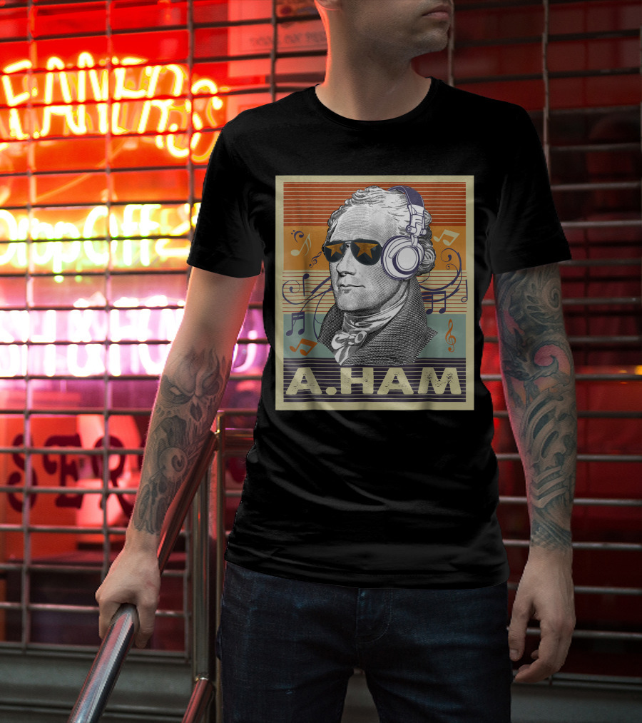 A. Ham Hamilton Headphones Music Notes Retro Vibe T-Shirt