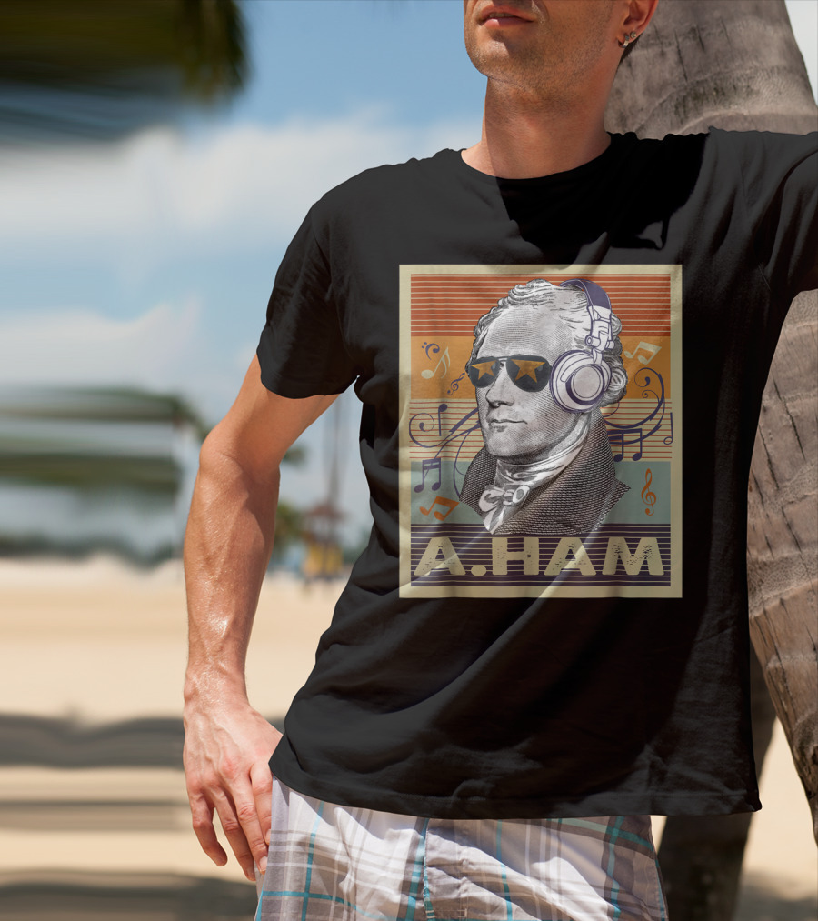A. Ham Hamilton Headphones Music Notes Retro Vibe T-Shirt