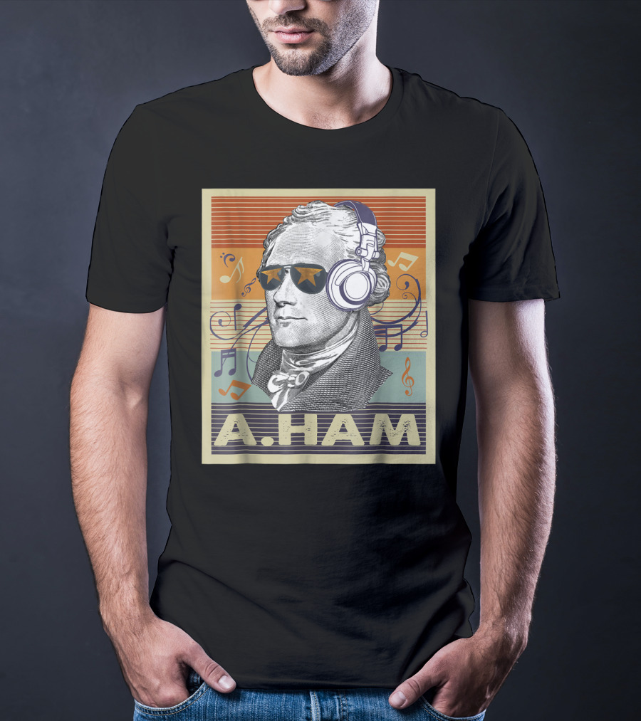 A. Ham Hamilton Headphones Music Notes Retro Vibe T-Shirt
