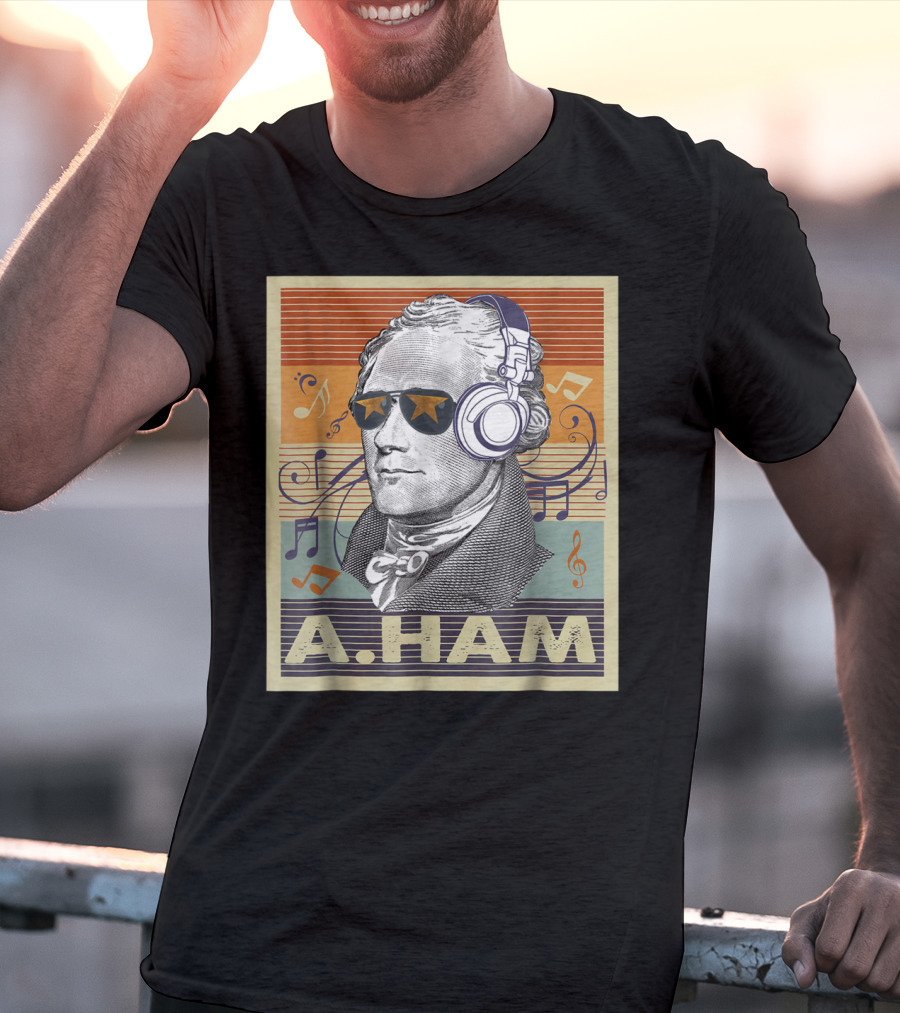 A. Ham Hamilton Headphones Music Notes Retro Vibe T-Shirt