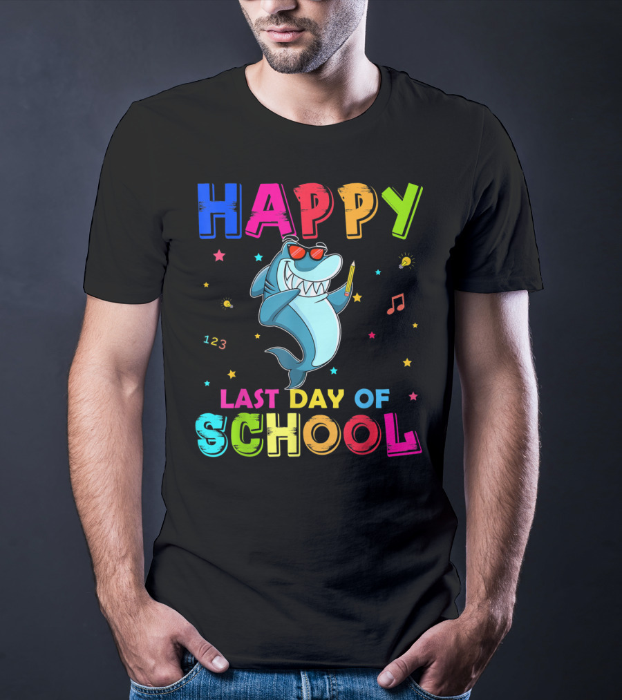 Happy Last Day Of School Dabbing Shark 123 Music Notes T-Shirt