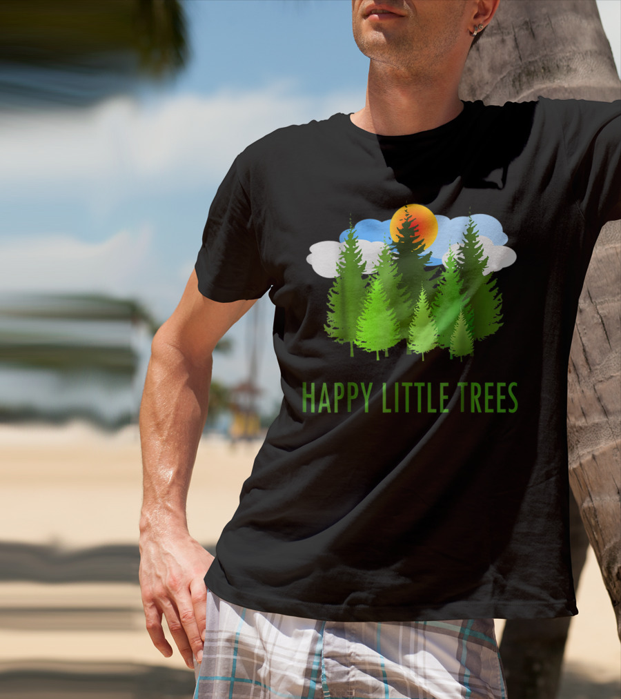 Happy Little Trees Bob Style Forest Sun And Clouds T-Shirt