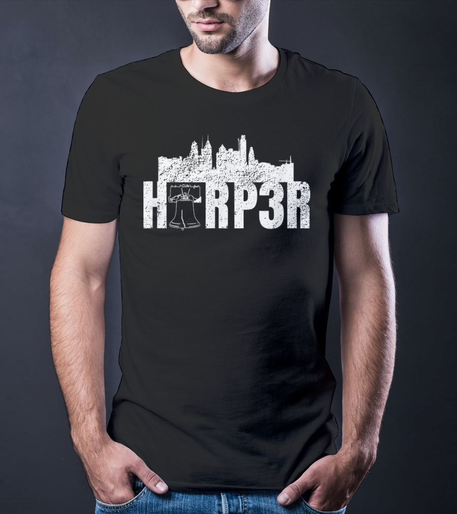 HRP3R Liberty Bell Philly Skyline Make Philly Great Again Funny Baseball T-Shirt