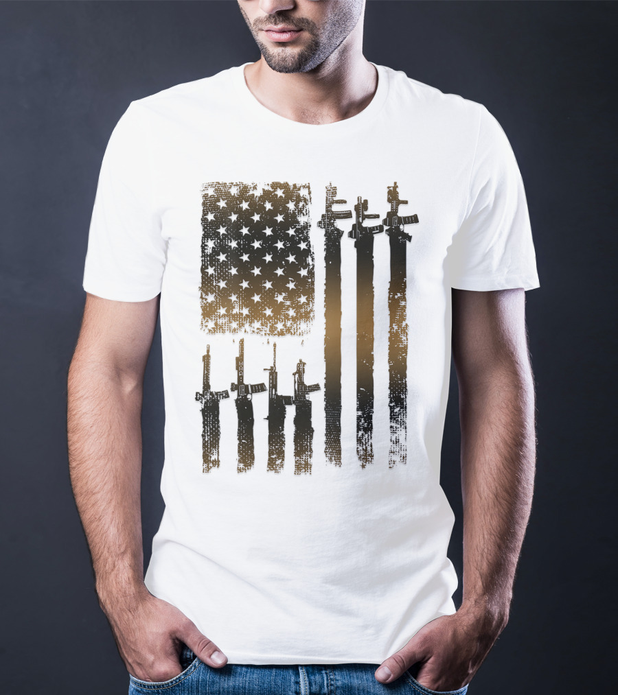 I Love Guns Black Rifle Coffee WomenBack American Flag Rifle T-Shirt