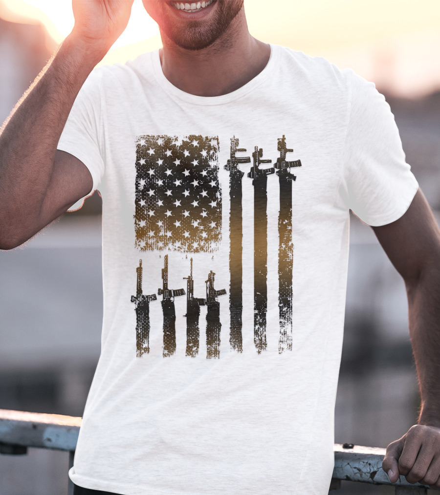 I Love Guns Black Rifle Coffee WomenBack American Flag Rifle T-Shirt