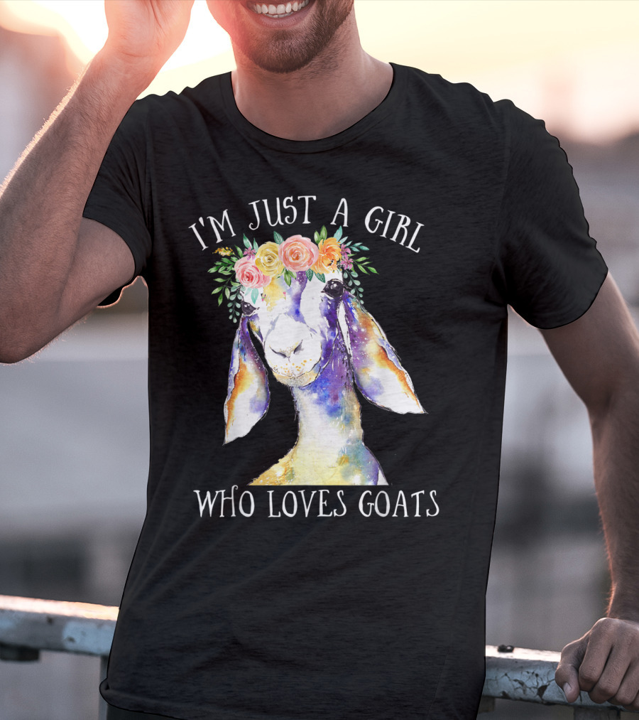 I'm Just A Girl Who Loves Goats Floral Paint Flower Crown T-Shirt