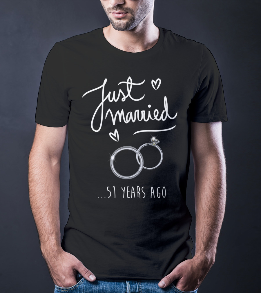 Just Married 51 Years Ago With Interlocking Rings And Hearts T-Shirt