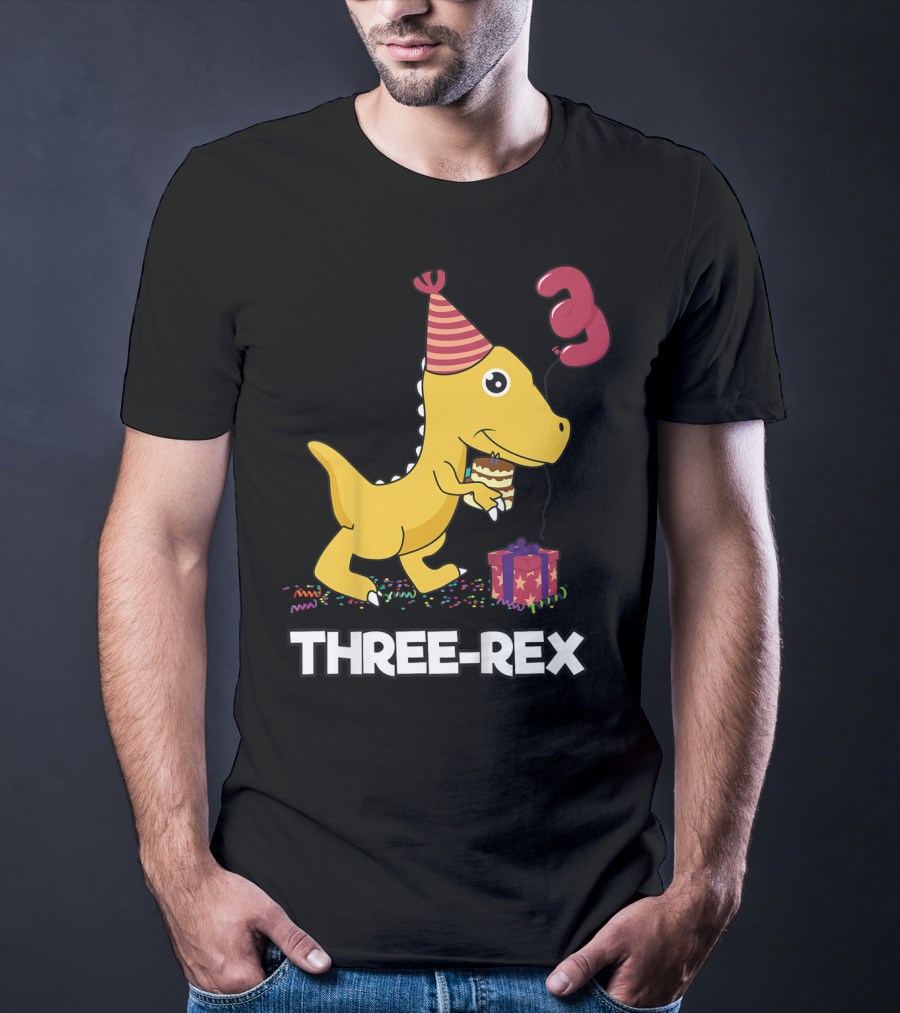 Three-Rex 3 Year Old Birthday Boy Dinosaur T-Shirt