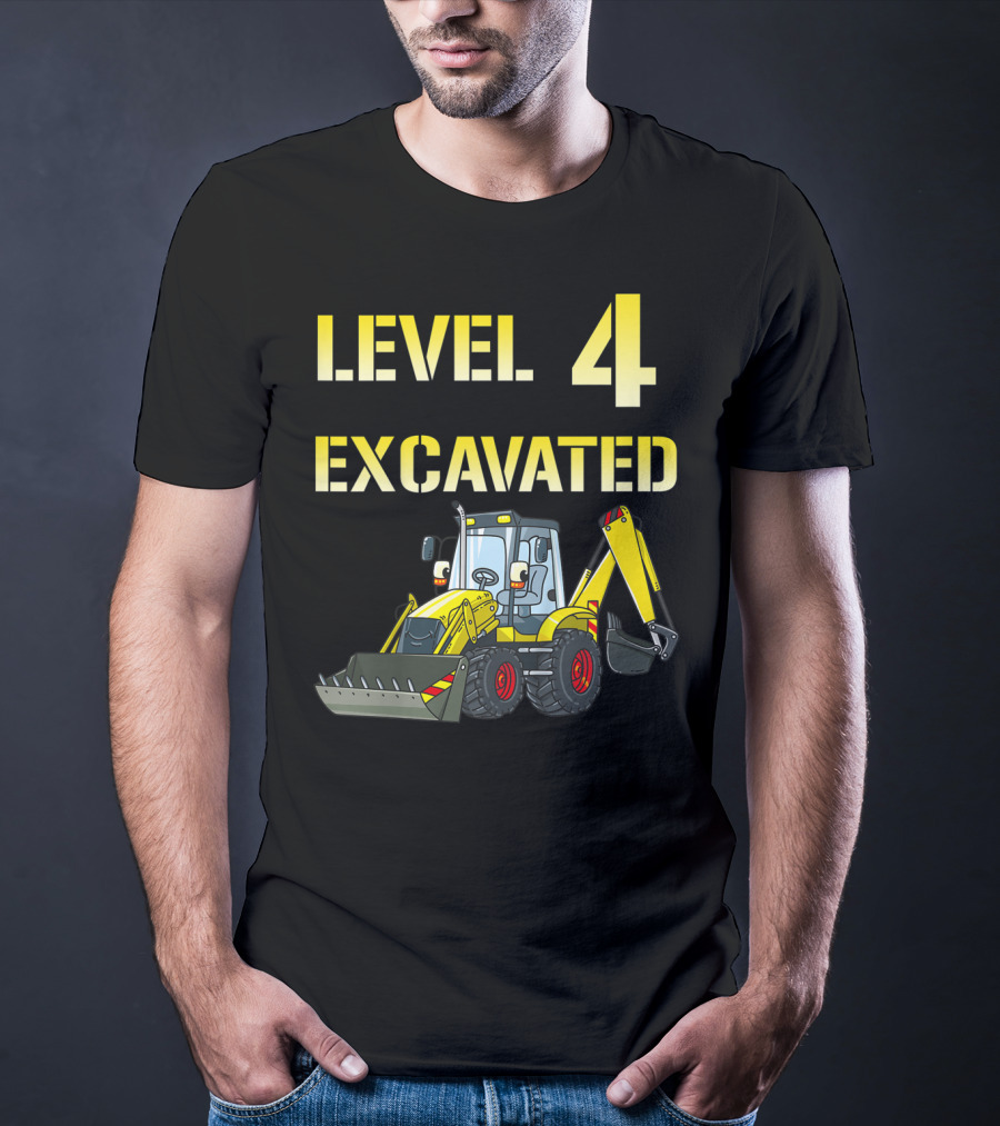 Level 4 Excavated Kids Excavator Birthday 4 Year Old Bday Boy T-Shirt