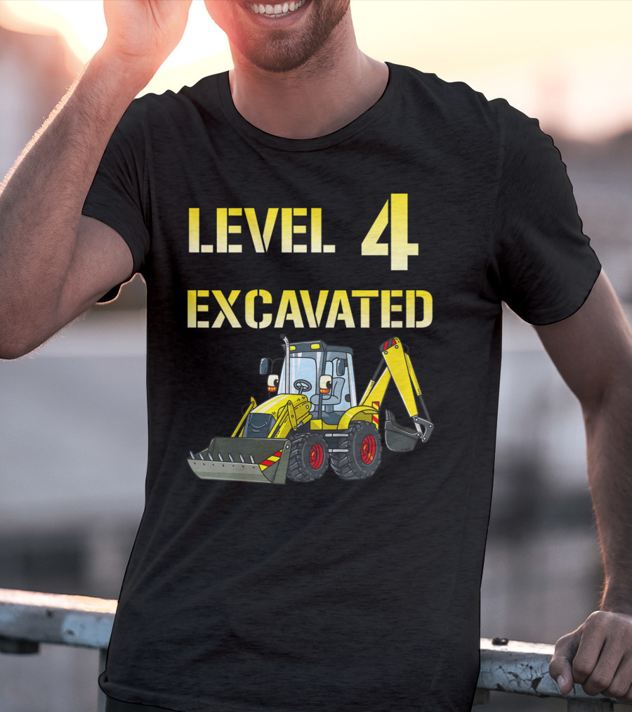 Level 4 Excavated Kids Excavator Birthday 4 Year Old Bday Boy T-Shirt