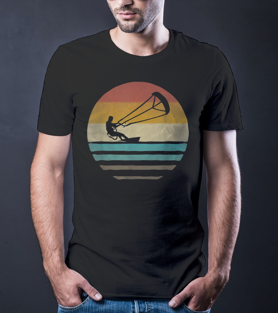 Kiteboarding Vintage Distre Sunset Retro Stripes T-Shirt