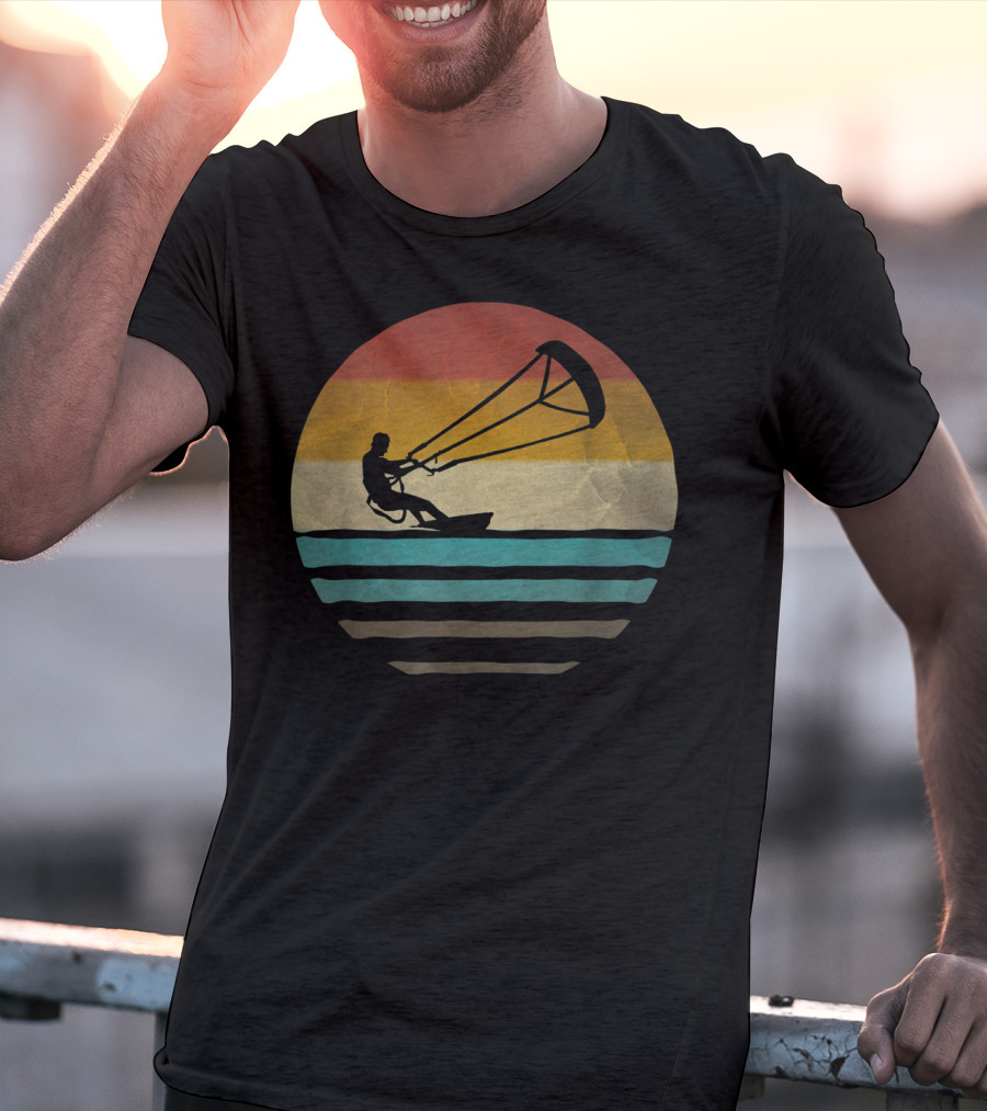 Kiteboarding Vintage Distre Sunset Retro Stripes T-Shirt
