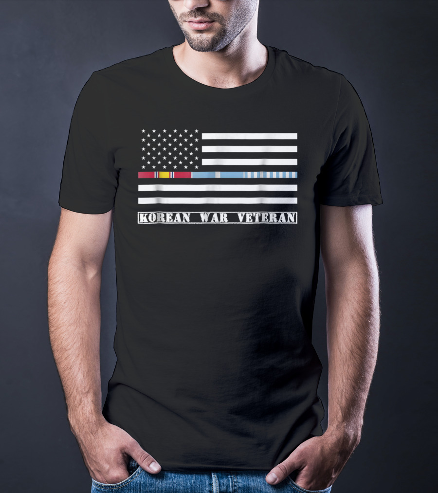 Korean War Veteran Thin Line American Flag T-Shirt