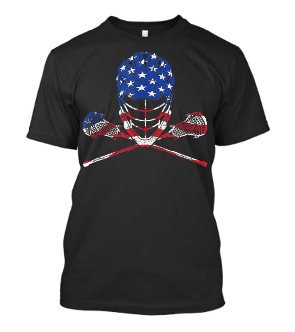 American Flag Lax Helmet And Sticks Lacrosse T-Shirt