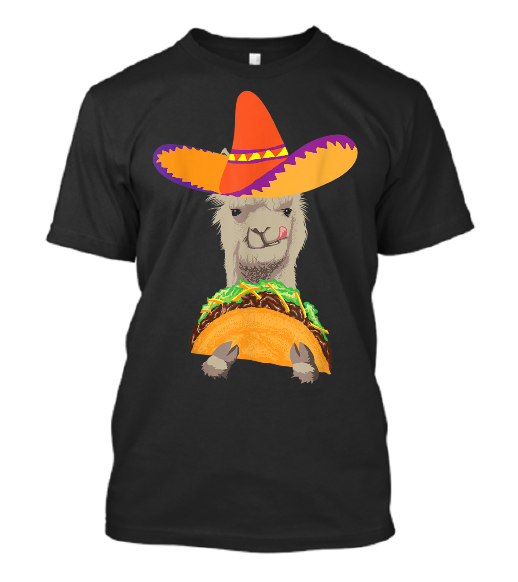 Llama Eating Taco With Sombrero Cool Mexican Alpaca T-Shirt