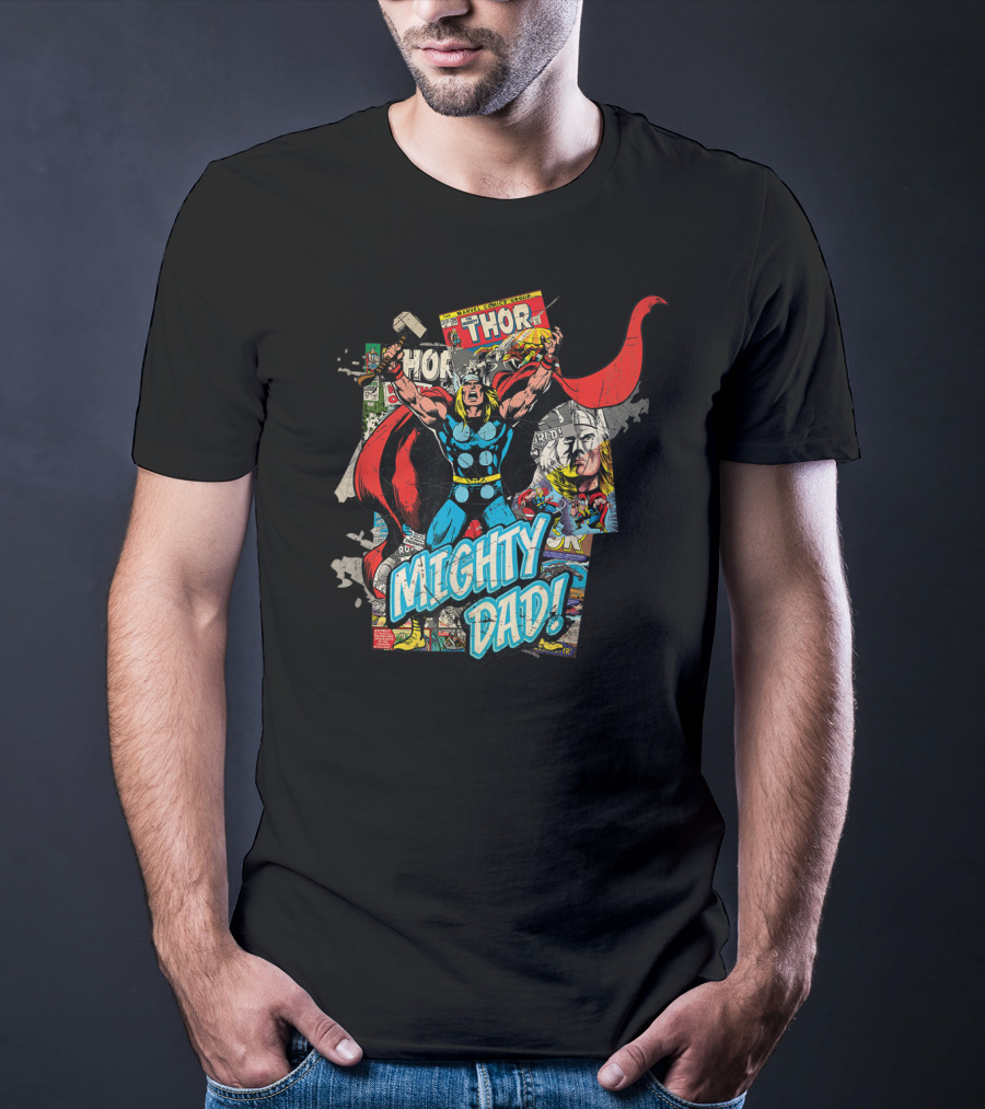 Mighty Dad Marvel Thor Comic Collage T-Shirt