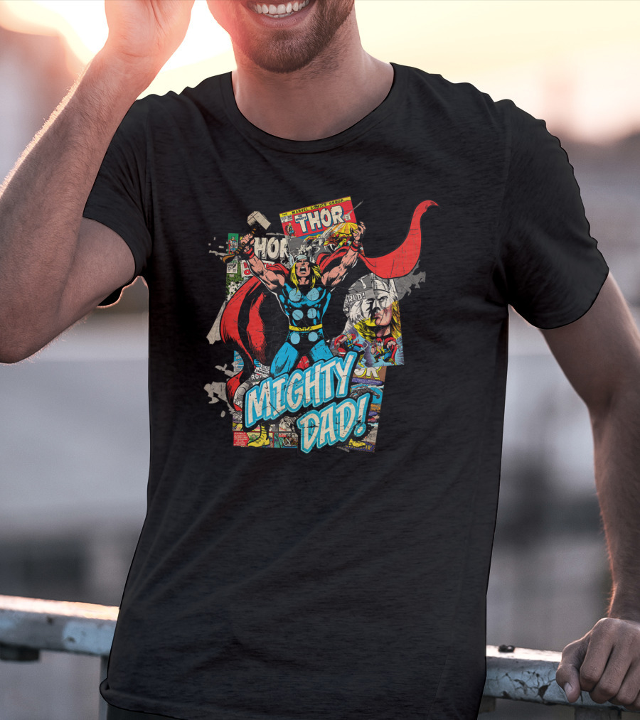 Mighty Dad Marvel Thor Comic Collage T-Shirt