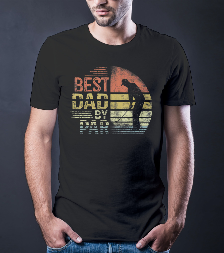Father's Day Best Dad By Par Golf Silhouette Retro Stripe T-Shirt