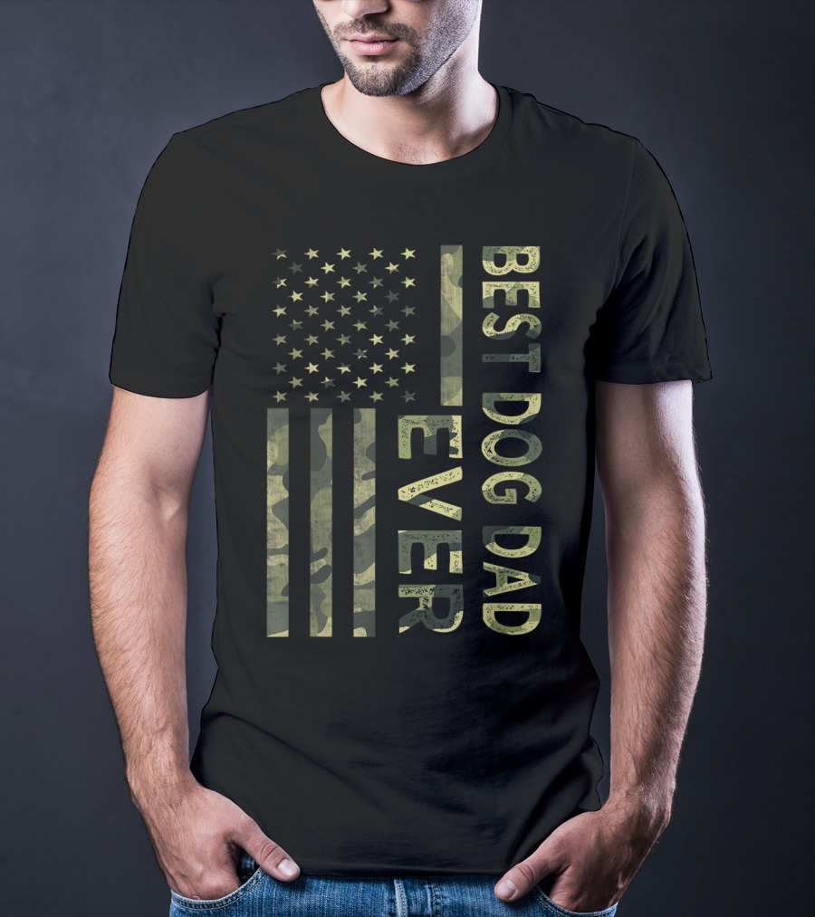 Best Dog Dad Ever Camo American Flag T-Shirt