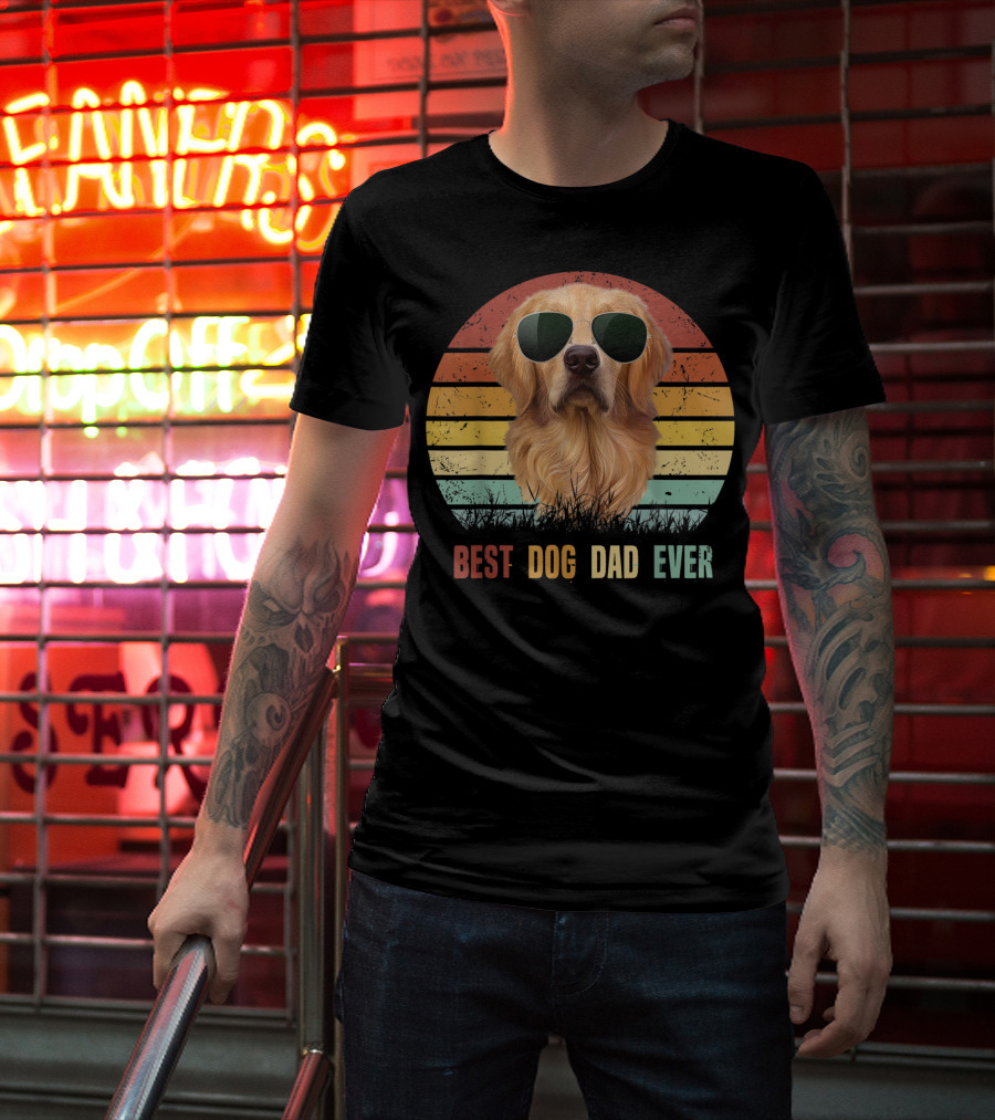 Best Dog Dad Ever Golden Retriever Vintage Sunglasses T-Shirt
