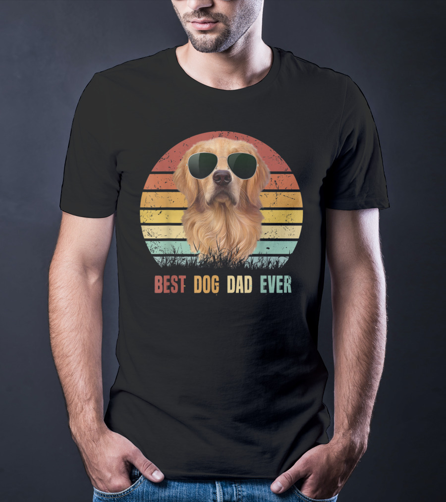 Best Dog Dad Ever Golden Retriever Vintage Sunglasses T-Shirt