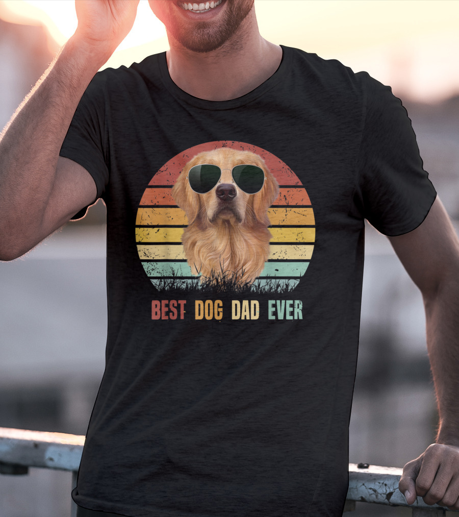 Best Dog Dad Ever Golden Retriever Vintage Sunglasses T-Shirt