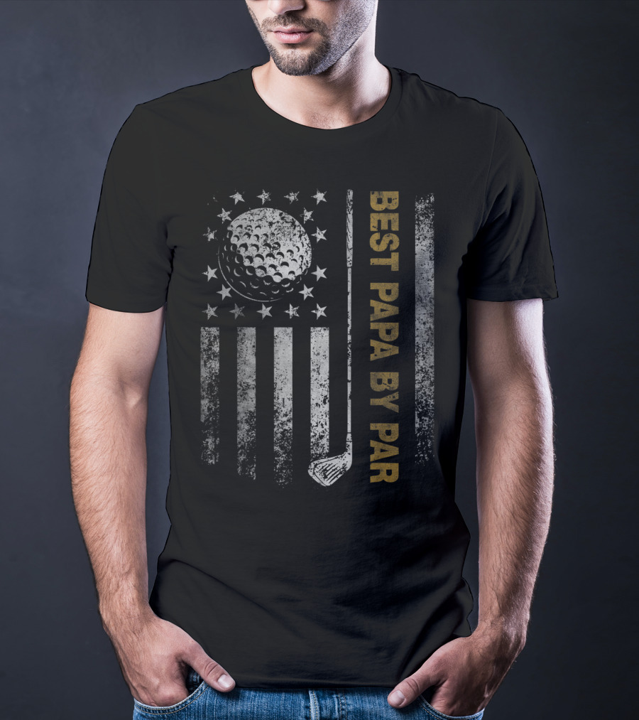 Best Papa By Par American Flag Golf Dad T-Shirt