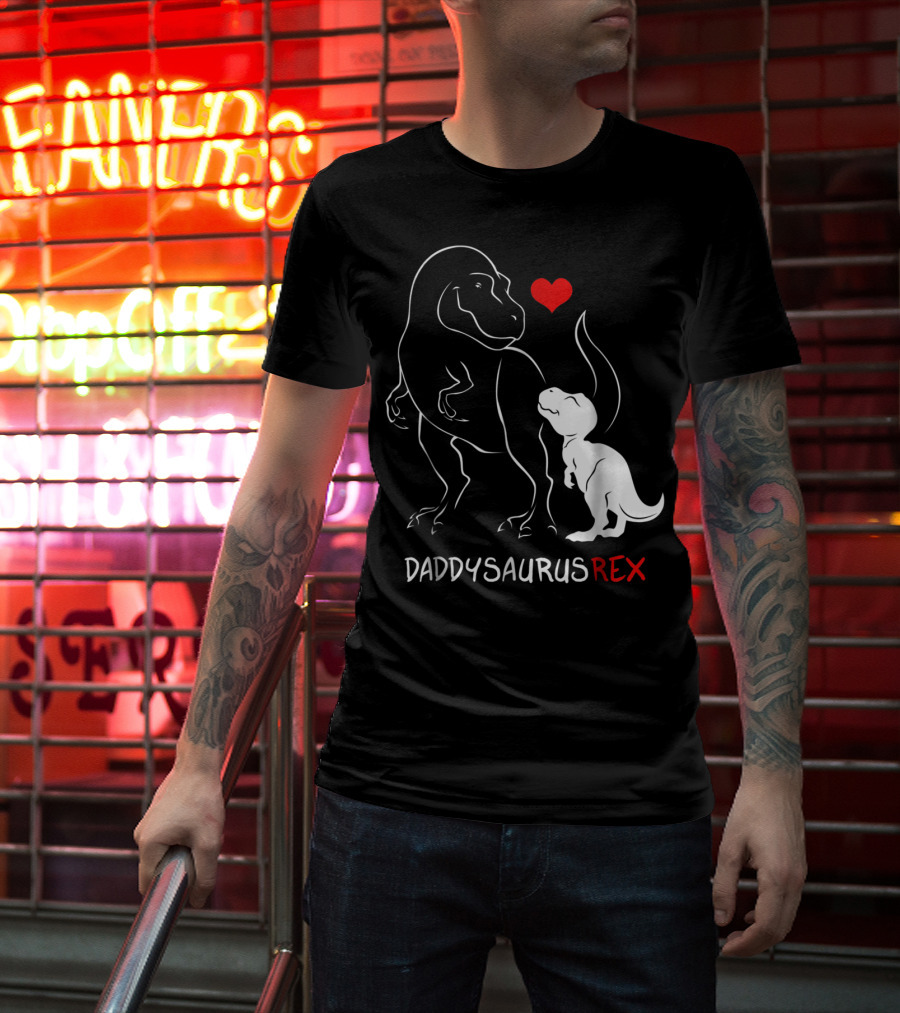 Daddysaurus Rex Dinosaur Heart Mens Daddy Saurus T-Shirt