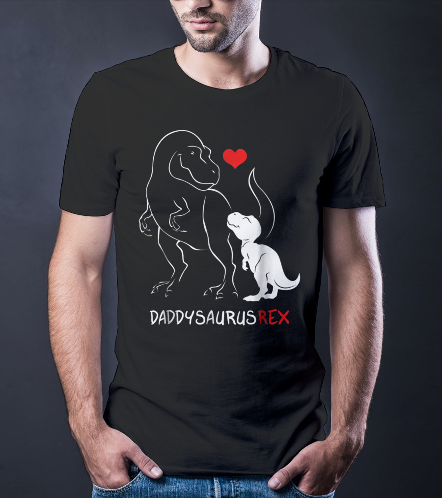 Daddysaurus Rex Dinosaur Heart Mens Daddy Saurus T-Shirt
