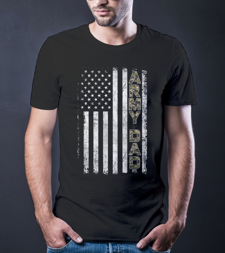 Proud Army Dad USA Flag Camo Stars Stripes T-Shirt