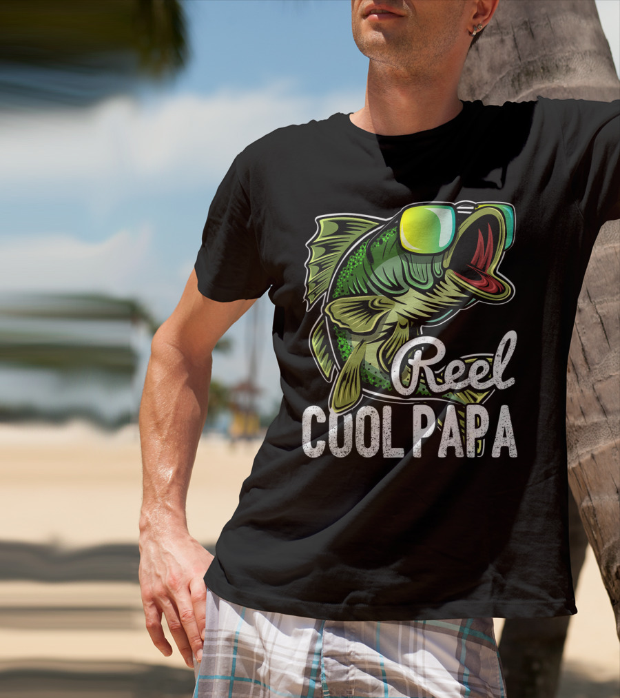 Mens Reel Cool Papa Fishing Sunglasses Father's T-Shirt