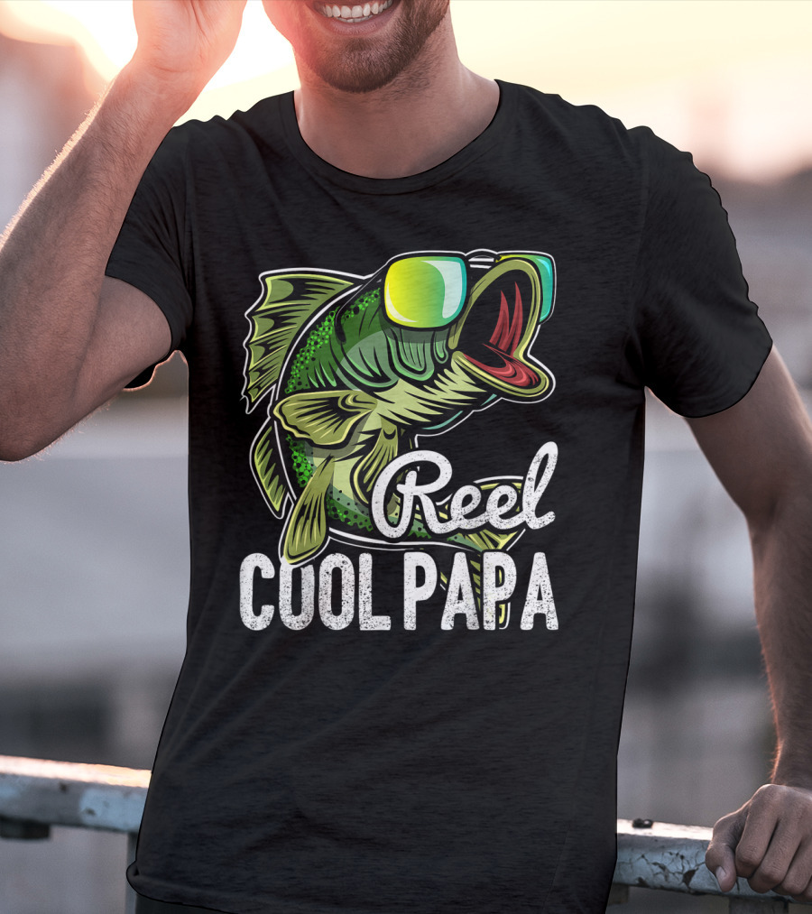 Mens Reel Cool Papa Fishing Sunglasses Father's T-Shirt