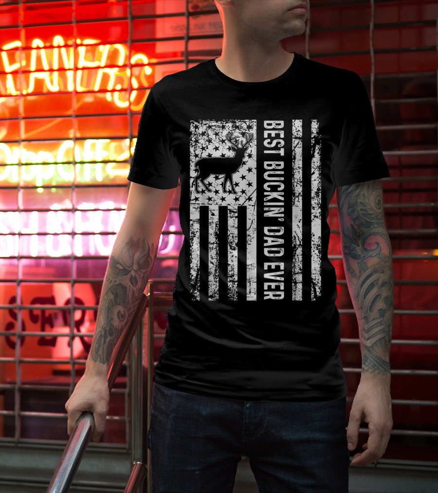 Mens USA Flag Best Buckin' Dad Ever Deer Hunting T-Shirt