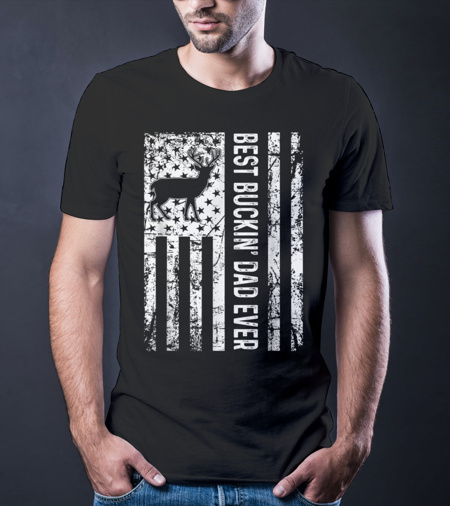 Mens USA Flag Best Buckin' Dad Ever Deer Hunting T-Shirt